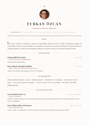 Metalürji Ve Malzeme Mühendisliği Cv Örnekleri cv indir